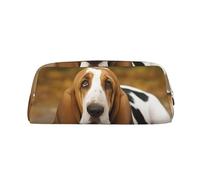 Dwrepo Basset Hound Trousse à crayons portable en cuir Trousse de maquillage de voyage grande capacité pour femme, Or, One Size, Imprimé