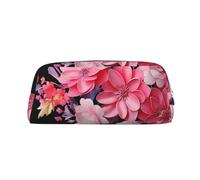 Dwrepo Belle trousse à crayons portable en cuir avec fleurs - Trousse de maquillage de voyage de grande capacité pour femme, Argent, One Size, Imprimé
