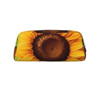 Dwrepo Belle trousse à crayons portable en cuir avec tournesol - Trousse de maquillage de voyage de grande capacité pour femme, Argent, One Size, Imprimé
