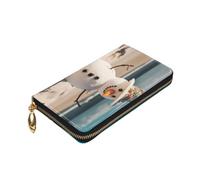 Dwrepo Bonhomme de neige avec coquillages assis sur la plage de sable imprimé portefeuille pour femme en cuir fermeture éclair porte-monnaie grande capacité porte-cartes pour homme femme cadeau, noir,