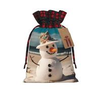 Dwrepo Bonhomme de neige avec coquillages assis sur une plage de sable imprimé sacs cadeaux de Noël sacs cadeaux de Noël sacs cadeaux de Noël sacs pour fêtes de vacances, Noir , M