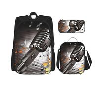 Dwrepo Ensemble 3 en 1 avec sac à déjeuner, boîte à stylos, microphone et notes de musique, sac à dos de voyage pour ordinateur portable de grande capacité pour homme et femme, sac à dos décontracté,