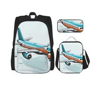Dwrepo Ensemble 3 en 1 avec sac à déjeuner, boîte à stylos, sac à dos de voyage en avion de dessin animé, sac à dos de voyage pour ordinateur portable pour homme et femme, sac à dos décontracté, boîte