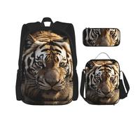 Dwrepo Ensemble 3 en 1 sac à dos avec sac à déjeuner, boîte à stylos, sac à dos de voyage animal tigre, sac à dos de voyage de grande capacité pour ordinateur portable pour homme et femme, sac à dos