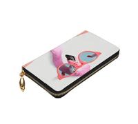 Dwrepo Hello Glasses Portefeuille en cuir avec fermeture éclair pour femme Motif flamant rose Grande capacité Porte-cartes pour homme et femme Noir Taille unique Noir Taille unique, Noir , Taille