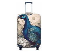 Dwrepo Housse de bagage à motif floral paon élastique lavable anti-rayures en élasthanne pour bagages de 45,7 à 81,3 cm, Noir , L