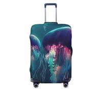 Dwrepo Housse de bagage à motif méduses colorées - Housse de protection extensible anti-rayures - Lavable - Pour bagages de 45,7 à 81,3 cm, Noir , L