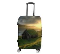 Dwrepo Housse de bagage élastique lavable - Anti-poussière - Cabane islandaise - Herbe, côte, mer, rayons du soleil - Housse de bagage de voyage tendance - Housse de protection épaisse pour bagages de
