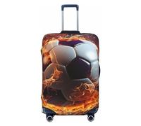 Dwrepo Housse de bagage motif ballon de football flamme, housse de protection élastique lavable anti-rayures en élasthanne, housse de protection pour bagages de voyage pour bagages de 45,7 à 81,3 cm,