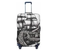 Dwrepo Housse de bagage noire et blanche en forme de pieuvre et de bateau, housse de valise élastique lavable, anti-rayures, protection de bagages en élasthanne, housses de bagages de voyage pour
