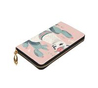 Dwrepo Joli portefeuille en cuir avec fermeture éclair pour femme - Motif lama dessiné à la main - Porte-monnaie de grande capacité - Cadeau idéal - Noir - Taille unique - Noir - Taille unique, Noir ,