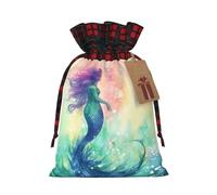 Dwrepo Joli sac cadeau avec cordon de serrage imprimé queue de sirène, sacs cadeaux de Noël, sacs à friandises de Noël pour fêtes de fin d'année, Noir , 1 Count (Pack of 1)