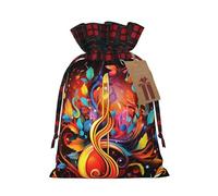 Dwrepo Lot de 1 sac cadeau coloré imprimé clé de musique avec cordon de serrage pour Noël, fête de Noël, taille M, noir, Noir , 1 Count (Pack of 1)