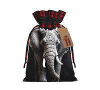 Dwrepo Lot de 1 sac cadeau de Noël avec cordon de serrage et imprimé éléphant gris pour fêtes de fin d'année, taille M, noir, Noir , 1 Count (Pack of 1)