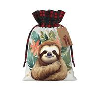 Dwrepo Lot de 1 sac cadeau mignon avec cordon de serrage Motif paresseux et feuilles Noir Taille M, Noir , 1 Count (Pack of 1)