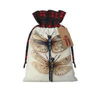 Dwrepo Lot de 1 sac cadeau moderne imprimé libellule avec cordon de serrage pour Noël ou fête de fin d'année, taille M, noir, Noir , 1 Count (Pack of 1)