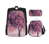 Dwrepo Lot de 3 sacs à dos 3 en 1 avec sac à déjeuner, boîte à stylo, sac à dos de voyage motif arbre floral, sac à dos de voyage pour ordinateur portable pour homme et femme, noir, taille unique,