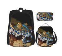 Dwrepo Lot de 3 sacs à dos 3 en 1 avec sac à déjeuner, boîte à stylos, anneau bleu, sac à dos de voyage de grande capacité pour ordinateur portable pour homme et femme, noir, taille unique, voyage,