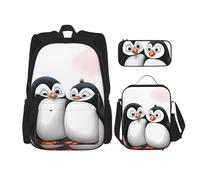 Dwrepo Lot de 3 sacs à dos 3 en 1 avec sac à déjeuner, boîte à stylos et sac à dos de voyage « I Love Penguins » pour ordinateur portable de grande capacité pour homme et femme, noir, taille unique,