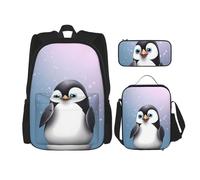 Dwrepo Lot de 3 sacs à dos 3 en 1 avec sac à déjeuner, boîte à stylos et sac à dos de voyage « I Love Penguins » pour ordinateur portable de grande capacité pour homme et femme, noir, taille unique,
