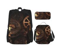 Dwrepo Lot de 3 sacs à dos 3 en 1 avec sac à déjeuner, boîte à stylos, horloge, sac à dos de voyage en bronze pour ordinateur portable de grande capacité pour homme et femme, noir, taille unique, Noir