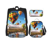 Dwrepo Lot de 3 sacs à dos 3 en 1 avec sac à déjeuner, boîte à stylos, montgolfières, sac à dos de voyage de grande capacité pour ordinateur portable pour homme et femme, noir, taille unique, voyage,