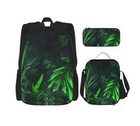 Dwrepo Lot de 3 sacs à dos 3 en 1 avec sac à déjeuner, boîte à stylos, plante tropicale de la jungle verte, sac à dos de voyage pour ordinateur portable pour homme et femme, sac à dos décontracté,