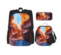 Dwrepo Lot de 3 sacs à dos 3 en 1 avec sac à déjeuner, boîte à stylos, sac à dos de voyage Antelope Canyon, sac à dos de voyage pour ordinateur portable pour homme et femme, noir, taille unique,
