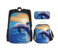 Dwrepo Lot de 3 sacs à dos 3 en 1 avec sac à déjeuner, boîte à stylos, sac à dos de voyage élégant en forme de dauphin, sac à dos de voyage pour ordinateur portable pour homme et femme, noir, taille