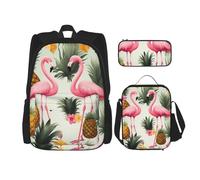 Dwrepo Lot de 3 sacs à dos 3 en 1 avec sac à déjeuner, boîte à stylos, sac à dos de voyage flamants roses et ananas pour ordinateur portable pour homme et femme, noir, taille unique, Noir , Taille