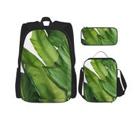 Dwrepo Lot de 3 sacs à dos 3 en 1 avec sac à déjeuner, boîte à stylos, sac à dos de voyage motif feuilles de bananier fraîches, sac à dos de voyage pour ordinateur portable pour homme et femme, noir,