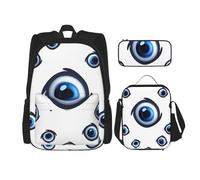 Dwrepo Lot de 3 sacs à dos 3 en 1 avec sac à déjeuner, boîte à stylos, sac à dos de voyage motif mauvais yeux pour homme et femme, sac à dos de voyage décontracté, noir, taille unique, voyage, Noir ,