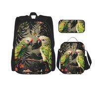 Dwrepo Lot de 3 sacs à dos 3 en 1 avec sac à déjeuner, boîte à stylos, sac à dos de voyage pour couple de perroquets, sac à dos de voyage de grande capacité pour homme et femme, noir, taille unique,