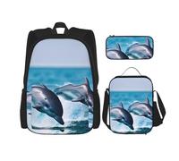 Dwrepo Lot de 3 sacs à dos 3 en 1 avec sac à déjeuner, boîte à stylos, sac à dos de voyage pour ordinateur portable de grande capacité pour homme et femme, noir, taille unique, noir, Noir , Taille