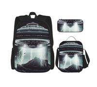 Dwrepo Lot de 3 sacs à dos 3 en 1 avec sac à déjeuner, boîte à stylos, vaisseau spatial extraterrestre, sac à dos de voyage de grande capacité pour ordinateur portable pour homme et femme, noir,