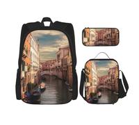 Dwrepo Lot de 3 sacs à dos avec sac à déjeuner, boîte à stylos, beau sac à dos de voyage de grande capacité pour ordinateur portable pour homme et femme, sac à dos décontracté 3 en 1, noir, 1, Noir ,