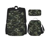 Dwrepo Lot de 3 sacs à dos avec sac à déjeuner, boîte à stylos, sac à dos de voyage camouflage, sac à dos de grande capacité pour ordinateur portable pour homme et femme, sac à dos décontracté, boîte