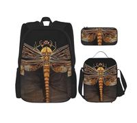 Dwrepo Lot de 3 sacs à dos avec sac à déjeuner, boîte à stylos, sac à dos de voyage libellule de grande capacité, sac à dos pour ordinateur portable pour homme et femme, sac à dos décontracté, boîte à