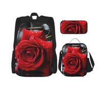 Dwrepo Lot de 3 sacs à dos avec sac à déjeuner, boîte à stylos, sac à dos de voyage rose rouge, sac à dos de grande capacité pour ordinateur portable pour homme et femme, sac à dos décontracté, boîte