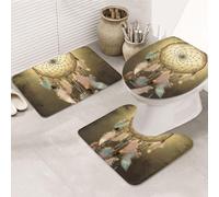 Dwrepo Lot de 3 tapis de bain antidérapants pour salle de bain, tapis de bain, tapis de bain en microfibre absorbant, tapis contour et housse pour abattant de WC, attrape-rêves