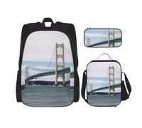 Dwrepo Mackinac Lot de 3 sacs à dos 3 en 1 avec sac à déjeuner, boîte à stylos, sac à dos de voyage pour ordinateur portable de grande capacité pour homme et femme, noir, taille unique, Noir , Taille