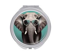 Dwrepo Miroir de maquillage de voyage éléphant avec lunettes - Petit miroir cosmétique portable - Miroir de poche grossissant 2 x/1x - Miroir de poche compact pliable pour femme et bureau