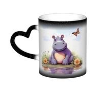 Dwrepo Mug à café imprimé papillon et hippopotame 368,5 g thermosensible à la chaleur changeante tasse mignonne en céramique pour homme et femme