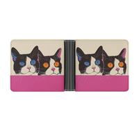 Dwrepo Portefeuille en cuir à deux volets pour homme chat avec grands yeux, portefeuille fin avec plusieurs cartes, porte-cartes classique, noir, taille unique, classique, Noir , Taille unique,