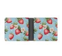 Dwrepo Portefeuille en cuir à deux volets pour homme - Motif pêche et fraise - Portefeuille fin avec plusieurs cartes - Porte-cartes classique - Noir - Taille unique - Classique - Noir - Taille