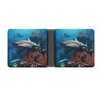 Dwrepo Portefeuille en cuir à deux volets pour homme - Motif requin sous-marin - Corail - Portefeuille fin avec plusieurs cartes - Porte-cartes classique - Noir - Taille unique - Classique - Noir,