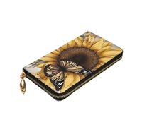 Dwrepo Portefeuille en cuir avec fermeture éclair et imprimé papillon et tournesol - Grande capacité - Pour homme et femme - Noir - Taille unique - Moderne, Noir , Taille unique, Moderne