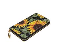 Dwrepo Portefeuille en cuir avec fermeture éclair et imprimé tournesol floral pour femme et homme, grande capacité, noir, taille unique, noir, taille unique, Noir , Taille unique