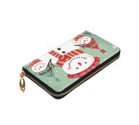 Dwrepo Portefeuille en cuir avec fermeture éclair et inscription Merry Christmas - Motif bonhomme de neige - Grande capacité - Pour homme et femme - Noir - Taille unique - Noir - Taille unique, Noir ,