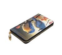 Dwrepo Portefeuille en cuir avec fermeture éclair pour femme avec deux oiseaux - Grande capacité - Porte-cartes pour homme et femme - Noir - Taille unique, Noir , Taille unique